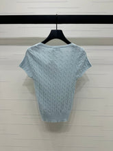 MIUMIU U-NECK KNITTED SHORT-SLEEVE TOP LIGHT BLUE 274948